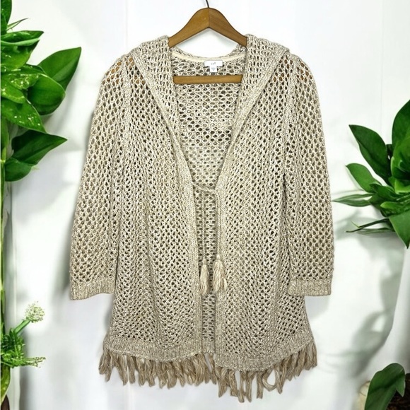 J. JILL Crochet Fringe Beachy Tassel Tie Coverup Open Resort wear Cardigan - Picture 14 of 14